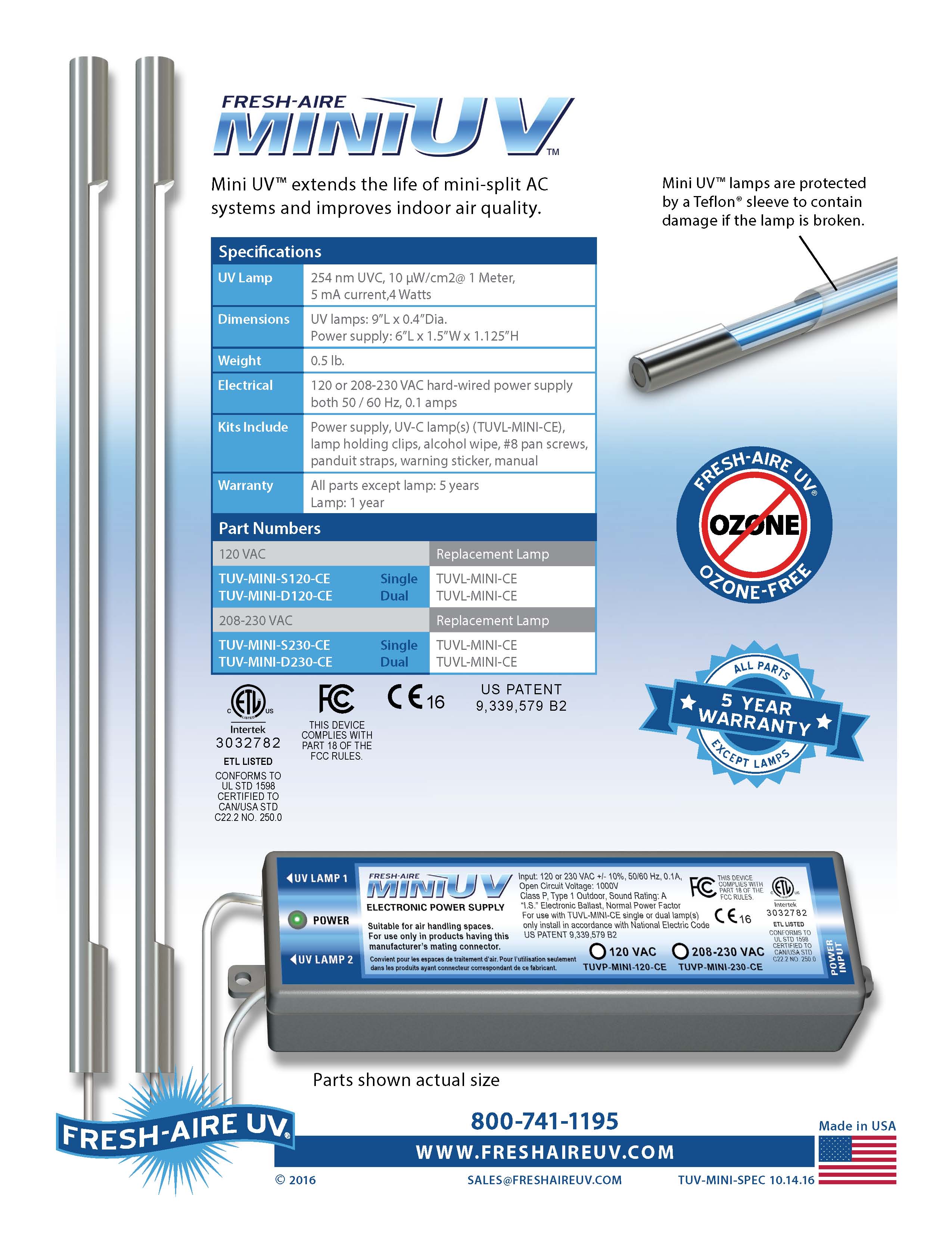 Ultraviolet Germicidal UV Light Mini Splits 9